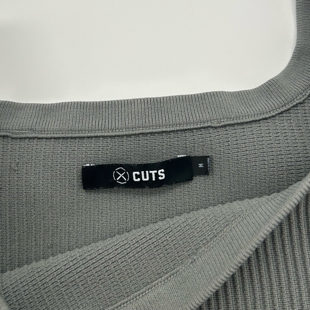 Cuts Gray Nylon Ribbed Crop Tank Top - Picture 5 of 8